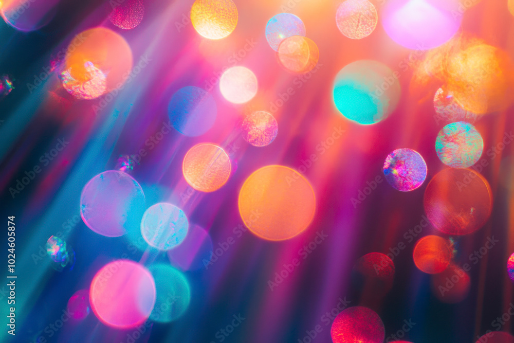 Poster abstract background - rays of colorful light with big bombs.