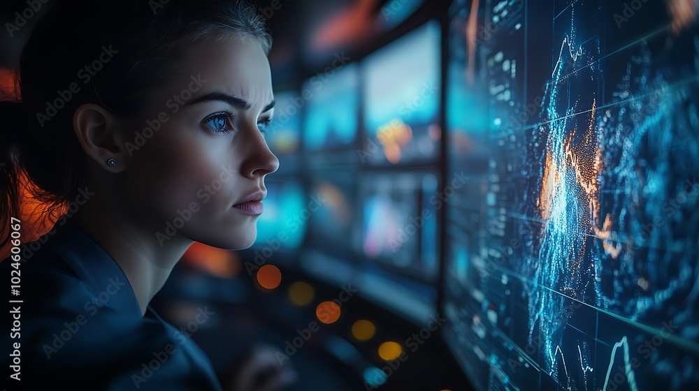 Wall mural scientists in a high-tech control room, using satellite data to monitor and forecast global weather 