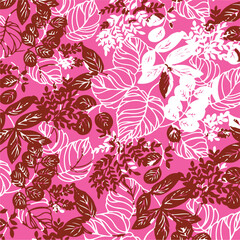 Fototapeta premium Big flowers pattern, upscale floral pattern. graphical textures floral, trendy colors pattern , flowers background with leaves. vector illustration,tropical,monochrome