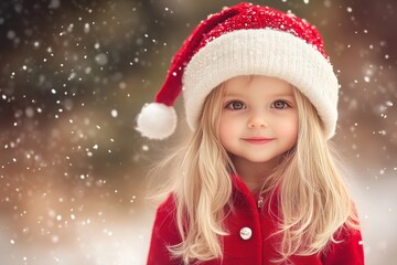 Headshot of a smiling little girl dressed for christmas time with copy space