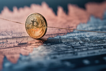 Bitcoin Balances on Wire Over Financial Chart