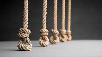 Rope Knots in a Row, Close Up.