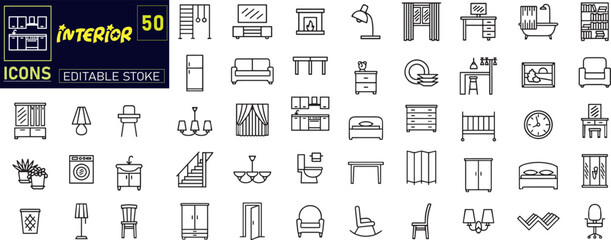 Home interior icon set. Furniture and house decoration icons .