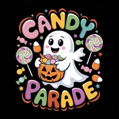 Fototapeta premium friendly ghost holding a bucket full of candy.