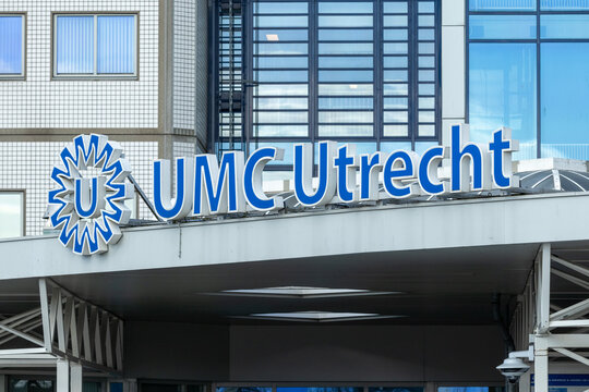 UMC Utrecht hospital sign logo. The University Medical Center is the main hospital of the city of Utrecht, It is affiliated with the Utrecht University. Utrecht, the Netherlands 25 February 2023. 