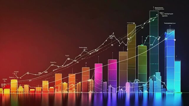 animated business report with colored diagrams