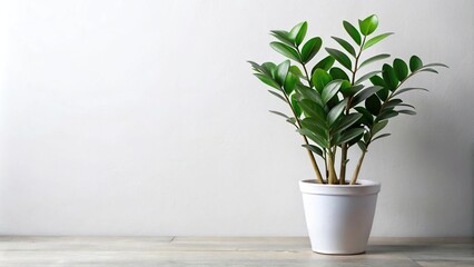 Silhouette pot with zamioculcas plant on white background