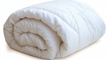 Folded White Soft and Comfy Blanket. Warm Duvet, Quilt, Down Comforter Isolated on White Background