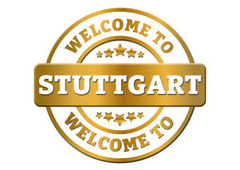 gold sticker welcome to Stuttgart germany