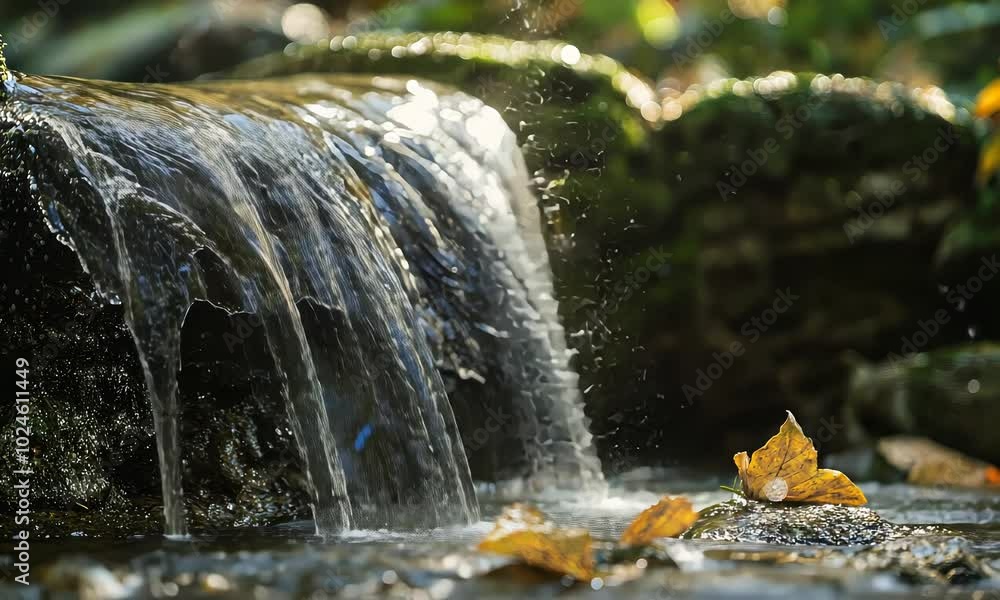 Poster closeup of water droplets splashing from a small cascade