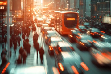 Busy Financial District During Rush Hour