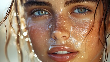 A close-up of healthy skin with visible hydration, light reflecting off the surface, highlighting its texture