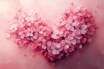 Fototapeta premium watercolor cherry blossom explosion petals forming heart shape soft pink and white palette delicate brushwork romantic atmosphere