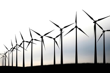silhouette wind turbines on white background