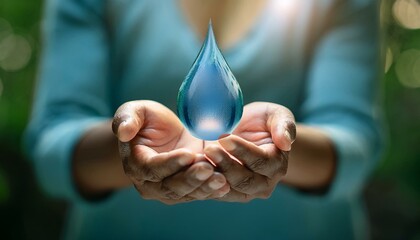 A symbol of hope for a sustainable future, represented by hands cupping a crystal-clear water drop