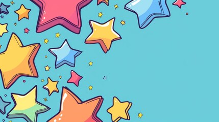 Wallpaper with multicolored stars of different sizes in dark blue sky. starry sky. hand-drawn. picture is drawn with colored pencils. Background for postcard or invitation. Backdrop with copy space.