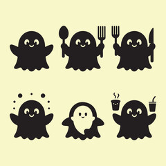 Silhouette set of cute ghost