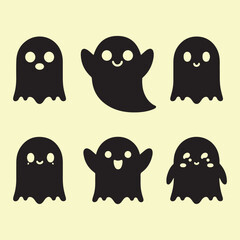 Silhouette set of cute ghost