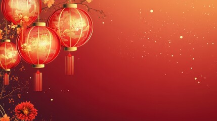 Radiant Chinese New Year Celebration with Lanterns and Flowers