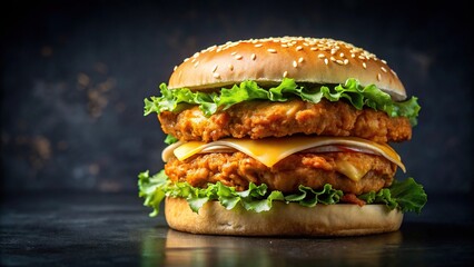Simple shot of a Chicken Burger on dark background