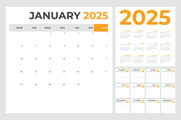 Calendar Template for 2025 Year with Monday Start