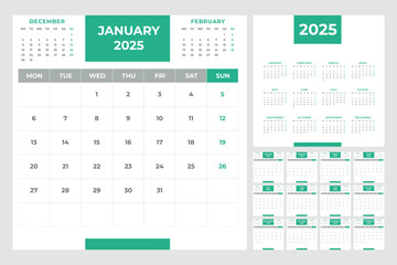 Calendar Template for 2025 Year with Monday Start