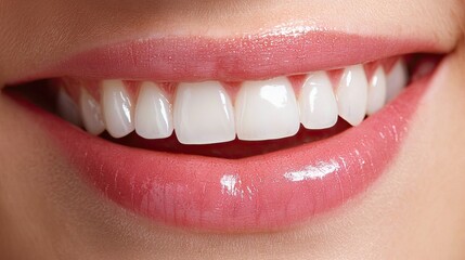 a close-up of a radiant smile with perfectly white teeth and natural pink lips.