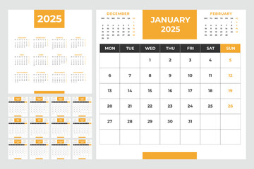 Calendar Template for 2025 Year with Monday Start