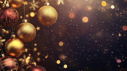 Sparkling Christmas Ornaments and Lights on a Glittering Dark Background