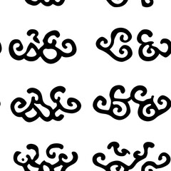 Fototapeta premium Minimalist black scroll patterns on a white background in a seamless, repeating design. AI-generated.