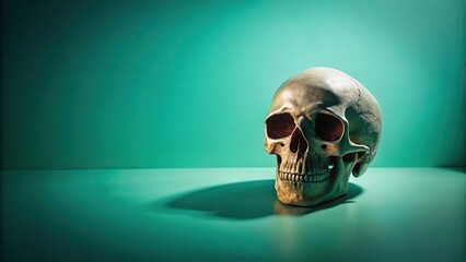 skull with hard shadow on mint background
