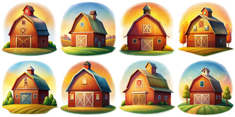 Fototapeta premium Cartoon illustration set of barn with Grainy Textures. isolate on a white background. PNG 