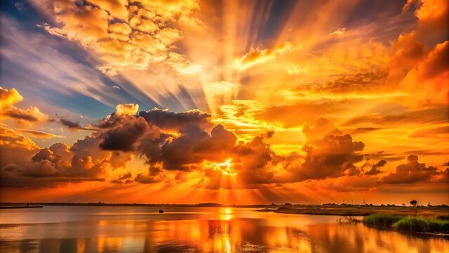 Sky orange light shining through clouds at Bangpu Samutprakan