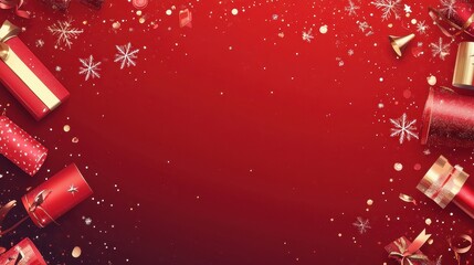 Festive Christmas Background with Sparkling Snowflakes and Gifts
