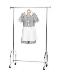 One maid's uniform on clothing rack isolated on white