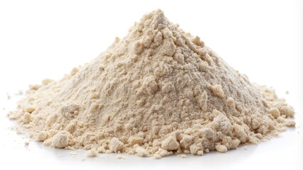 Small heap of rye flour isolated on white background, extreme close-up