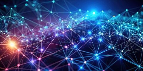 Abstract Interconnected Network of Glowing Nodes and Lines Representing Data Flow and Connectivity