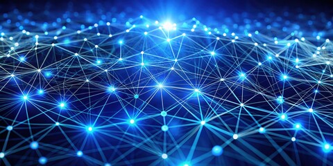 Abstract Blue Network of Interconnected Nodes Glowing with Light