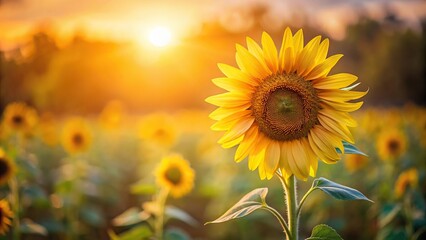 Small sunflower flower against blurred background from low angle view
