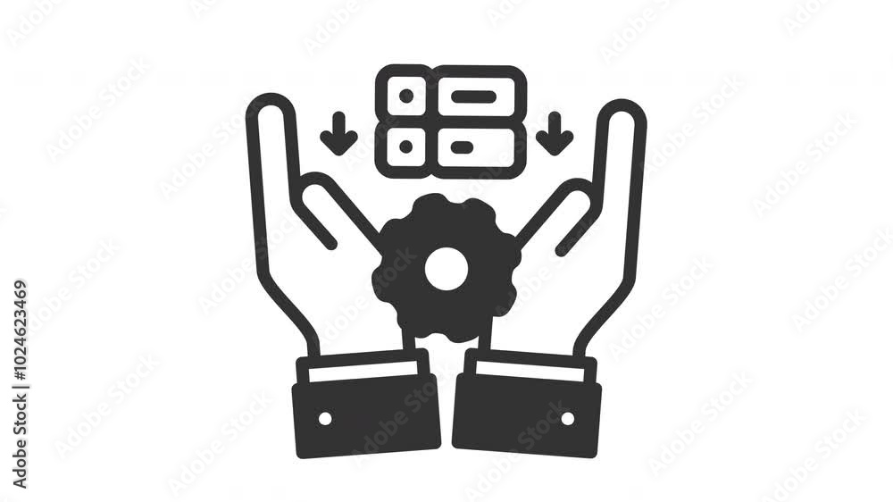 Poster animated data gathering with person holding gearwheel and server in the background. ideal for engine