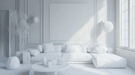 Elegant White Luxury Minimalist Living Room Mockup for Stunning Interior Design Presentations