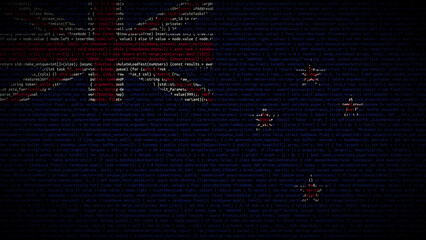 Binary code on flag of New Zealand. Program source code or Hacker concept on New Zealand flag. New...
