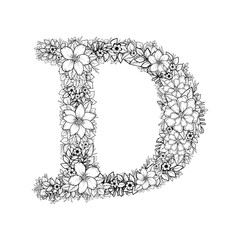 Vector handmade alphabet. Letters are made from branches of flowers.