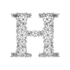 Vector handmade alphabet. Letters are made from branches of flowers.