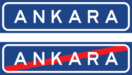 Fototapeta premium Residential area sign, End of Residential area sign, Warning Signs, Turkey Highway Standard Traffic Signs (Turkish: Karayollari Standart Trafik Isaret Levhalari, Tehlike Uyari Isaretleri, Meskun Mahal