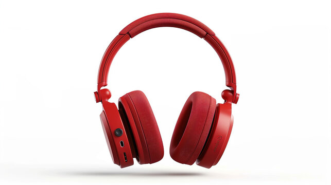 Product photography of a red headphone placed on a clean background, suitable for headphone branding sale banner design.