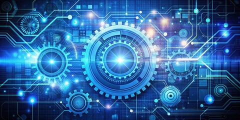 Abstract digital background featuring intricate gears, glowing circuitry, and a futuristic design aesthetic.