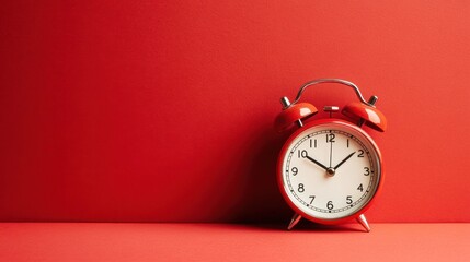 A red alarm clock on a red background.