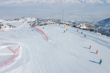 A view of skiers from Ergan ski resort, located among the mountains in Erzincan Province.