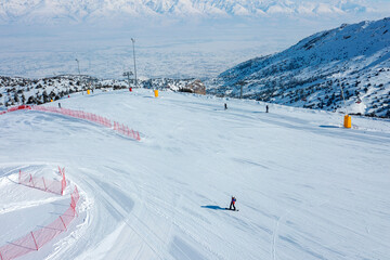 A view of skiers from Ergan ski resort, located among the mountains in Erzincan Province.